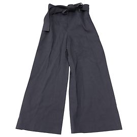 Calça cropped com cinto Theory Lavagem Eco Crunch em linho azul marinho Azul marinho