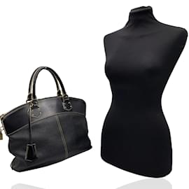 Louis Vuitton-Black Suhali Leather Lockit MM Handbag Satchel-Black