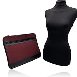 Christian Dior-Vintage Burgundy Canvas and Black Leather Portfolio Bag-Red