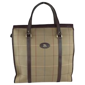 Burberry-Borsa vintage Burberry in tela e pelle-Multicolore,Cachi