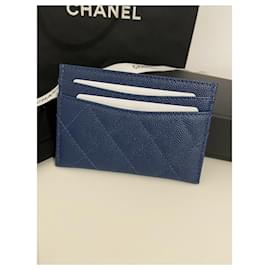 Chanel-Chanel Kartenhalter aus marineblauem Kaviarleder-Marineblau