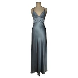 La Perla Vestido maxi de cetim de seda e macramê Azul