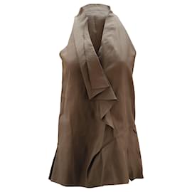 Marni-Marni Blusa sem manga com decote em V e babado em algodão cinza-Cinza