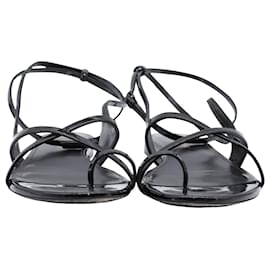 Saint Laurent-Saint Laurent Strappy Slingback Flat Sandals in Black Patent Leather-Black