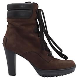 Tod's-Tod's Aspen Penny Lu Lace Up Heeled Boots in Brown Suede-Brown