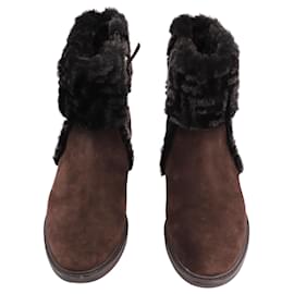 Fendi-Fendi Fur Trimmed Ankle Boots in Brown Suede-Brown