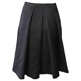 Alexander Mcqueen-Alexander McQueen Pleated MIdi Skirt in Black Virgin Wool-Black
