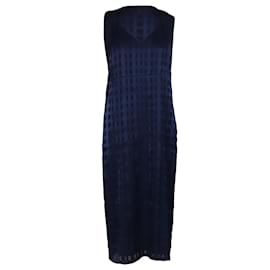 Diane Von Furstenberg-Diane Von Furstenberg Sleeveless V-Neck Tailored Midi Dress in Blue Rayon-Blue,Navy blue
