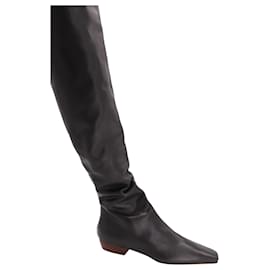 The row-The Row Slouch Flat Boot in Black Leather-Black