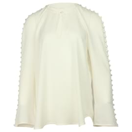 Zimmermann-Zimmermann Langarm-Bluse mit Knopfverzierung aus cremefarbenem Polyester-Weiß,Roh