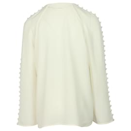 Zimmermann-Zimmermann Langarm-Bluse mit Knopfverzierung aus cremefarbenem Polyester-Weiß,Roh