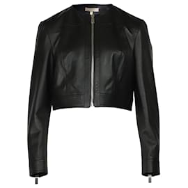 Michael Kors-Michael Kors Crop Plongé Jacket in Black Leather-Black
