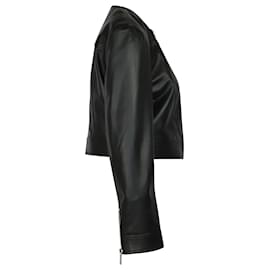 Michael Kors-Michael Kors Crop Plongé Jacket in Black Leather-Black