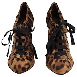 Dolce & Gabbana-Dolce & Gabbana Lace-Up Boots in Leopard Animal Print Satin-Other