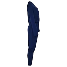 Michael Kors-Michael Michael Kors Long Sleeve Jumpsuit in Blue Polyester-Blue