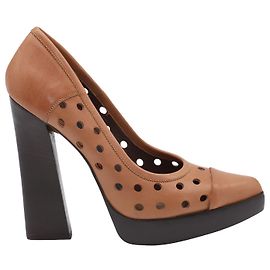 Marni Lasergeschnittene Pumps mit Holzabsatz aus braunem Leder Braun