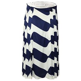 Victoria Beckham Wave Pattern Midi Skirt in Blue Silk Blue