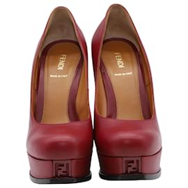 Fendi-Fendi Fendista Pumps 135 in red leather-Brown,Red