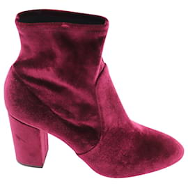 Aquazzura-Aquazzura So Me 85 Ankle Boots in Burgundy Velvet-Red,Dark red