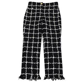 Balmain Cropped Grid Straight Pants in Black Bouclé Tweed Black