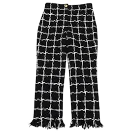 Balmain-Balmain Cropped Grid Straight Pants in Black Bouclé Tweed-Black