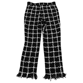 Balmain-Balmain Cropped Grid Straight Pants in Black Bouclé Tweed-Black