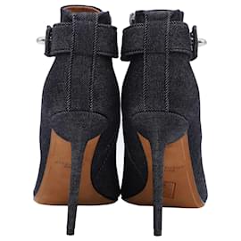 Givenchy-Saint Laurent Open Toe Ankle Boots with Buckle in Black Denim-Black