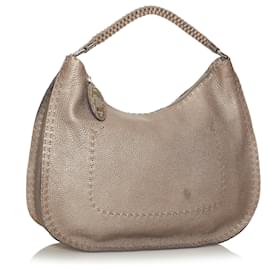 Fendi-Sac à bandoulière en cuir Fendi Silver Selleria-Argenté