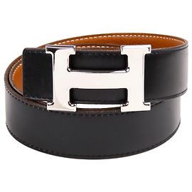 Hermès Cinturón de cuero Hermes Constance negro Negro Plata