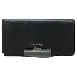 Gucci-GUCCI Long wallet / leather / BLK / plain-Black