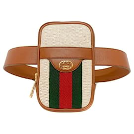 Gucci-[Used] Gucci belt bag brown beige shelly 581519 waist pouch canvas leather GUCCI unused new GG interlocking 40mm fastener pouch belt natural color vintage mini bag with leather logo green red box Present Genuine appraised-Brown,Beige