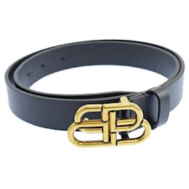 Balenciaga-[Usado] BALENCIAGA 581690 cinto de couro com fivela de ouro logotipo preto-Preto