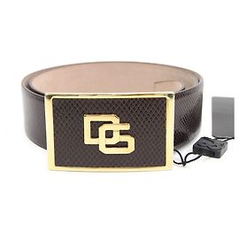[Occasion] Ceintures Dolce & Gabbana Cuir embossé Python marron foncé 85cm Marron foncé