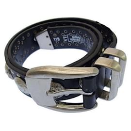 Versace-[Usado] Cinto / Strass / 65/26 Preto x Prata Versace Homens T14053-Preto,Prata