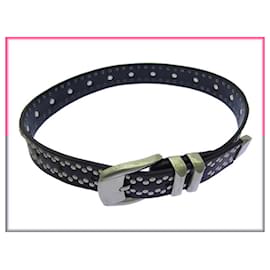 Versace-[Usado] Cinto / Strass / 65/26 Preto x Prata Versace Homens T14053-Preto,Prata