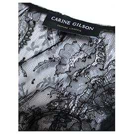 Carine Gilson-Carine Gilson robe longue cache-cœur en soie et dentelle noire-Noir