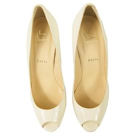 Christian Louboutin-Christian Louboutin Une Plume White Patent Leather and Cork Platform Wedge 40-White
