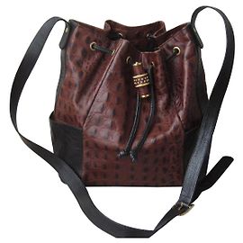 Borsa a secchiello Rodo in pelle stampata caimano nero cioccolato Marrone Castagno