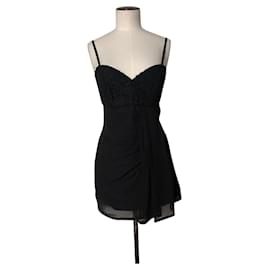 Fendi-Mini-robe en mousseline drapée noire Fendi avec bustier en dentelle-Noir