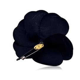 Chanel-Vintage Black Silk Flower Pin Brooch Camelia Camellia-Black
