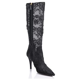 Valentino Garavani Botas de tacón alto de encaje negro de Valentino Negro