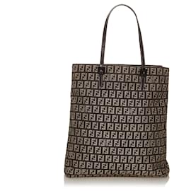Fendi-Fendi Brown Zucchino Canvas Tote Bag-Brown,Dark brown