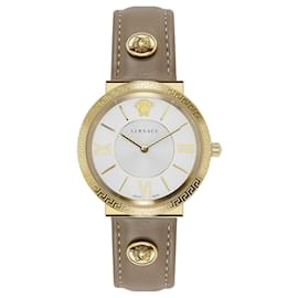 Versace-Glamour Leather Watch-Golden,Metallic