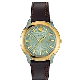 Versace-V-Urban Leather Watch-Golden,Metallic