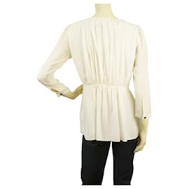 Burberry-Blusa de manga larga con cintura ajustada en la parte delantera y cremallera color crema de Burberry, talla superior, Reino Unido 8, US 6-Blanco