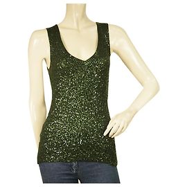 Donna Karan Collection Strickpullover aus Kaschmir-Sequin-Mischgewebe mit Pailletten Top Größe P Grün