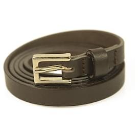 Dsquared2-Dsquared2 Woman's Brown Gold tone Buckle Thin Skinny Leather Belt size M-Brown