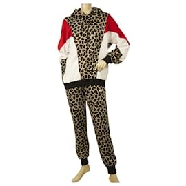 Msgm-MSGM Animal imprimé léopard à capuche haut pantalon de survêtement ensemble de salon en coton (S-XS)-Multicolore