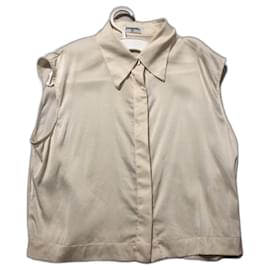 Top de seda Chanel Bege Bege