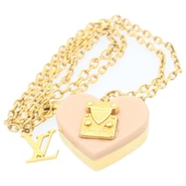 Louis Vuitton-LOUIS VUITTON Pandantif Lock Me Necklace Heart Pink Gold Tone LV Auth 28249-Pink,Other